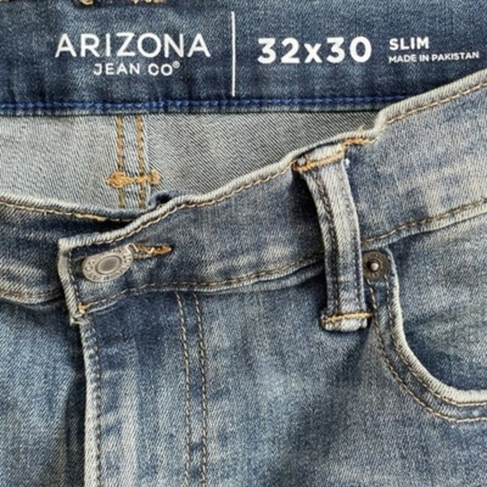 Arizona Jean Co Flex Slim Straight Medium Wash Blue Denim Jeans Sz 32x30 34W VG - Picture 6 of 7